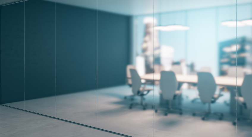 Empty boardroom out of focus